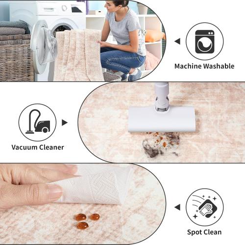 8x10 Area Rugs for Living Room: Large Soft Washable Rug Modern Aesthetic Floral Carpet Low Pile Non-Slip Stain Resistant for Bedroom Dining Table or Home Office Home Decor - Beige Pink