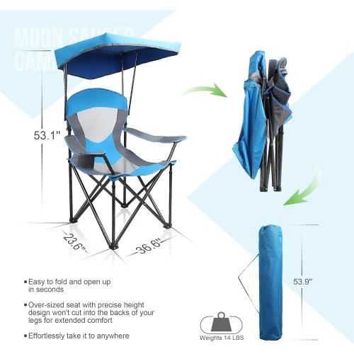 Color Blue ALPHA CAMP Heavy Duty Canopy Lounge Chair Sunshade Hiking Travel Chair with Cup Holder