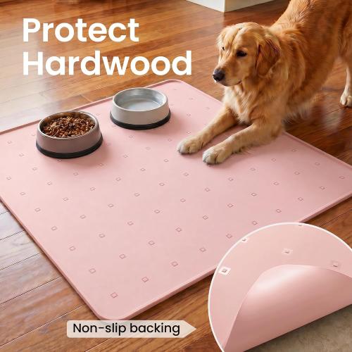 2 pack Silicone Pet Feeding Mat, 26x26 Inch Waterproof Dog Bowl Mat – Non-Slip, Machine Washable, Thin 0.23 Inch Edge for Messy Eaters, Protects Hardwood & Tile Floors, Pink