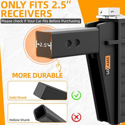 LOCAME Adjustable Trailer Hitch with Hook, Tri-Ball (1-7/8, 2, 2-5/16) Drop Hitch, Fits 2.5 Inch Receiver, 6 Drop Down Hitch, 18,500 LBS Heavy Duty Truck, Solid Ball Mount, Gold, LC0085