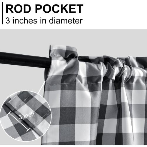 Hiasan Buffalo Plaid Curtains Valances for Windows - Semi Sheer Checkered Rod Pocket Valance for Living Room, Farmhouse, Bedroom, 60 x 18 Inches Length, Grey and White, 1 Panel