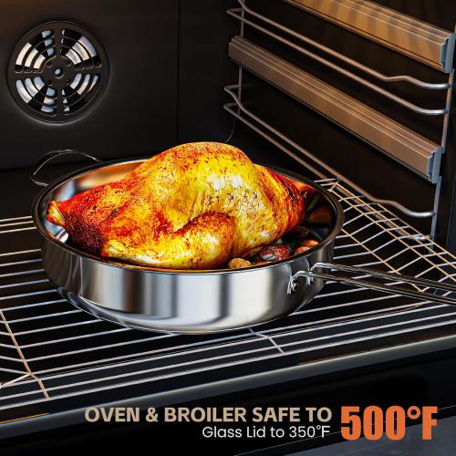 Stainless Steel Pots and Pans Set Non-Toxic, 11 Pieces Kitchen Induction Cookware Set with Steamer, Frying Pans, Saucepan and Stockpots, Compatible with All Stovetops, Silver