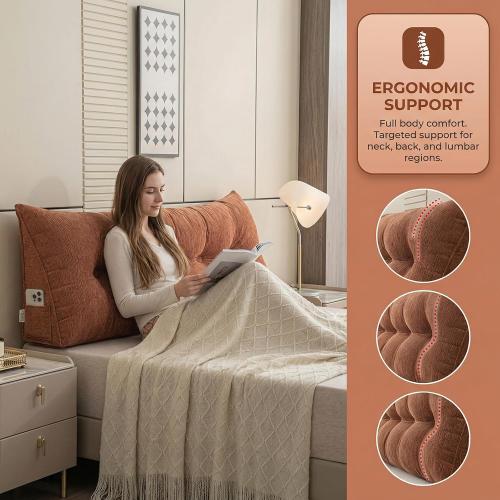 King Size Headboard Pillow King Wedge Pillow Headboard,with Removable Cover and Two Large Side Pockets,for Beds, Sofas, Floors, Etc.Especially for Sitting or Reading in Bed(Cloud Orange)