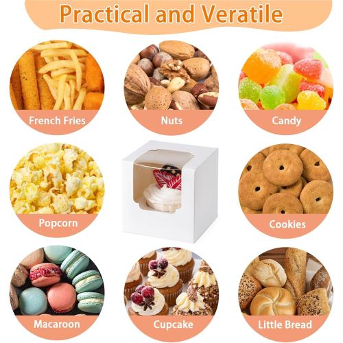 BOOMIBOO 25 Pack Individual Cupcake Containers, Cupcake Boxes with Window, Food Grade Cupcake Holders with Inserts, Stackable Deep Cupcake Carrier Easy Transport and Presentation (White)