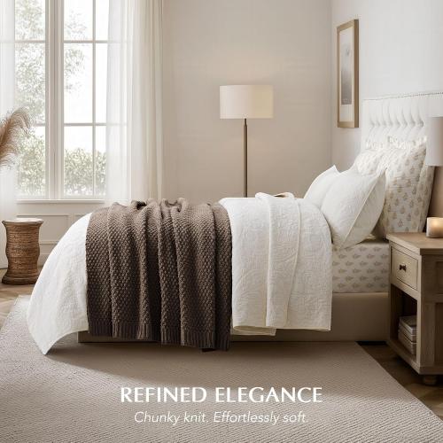 EVERGRACEHOME Chunky Chenille Knit Throw Blanket for Couch, Soft Luxurious Moss Stitch Blankets for Bed, Cozy Decorative Farmhouse Knitted Throws for Sofa, Cocoa Brown,