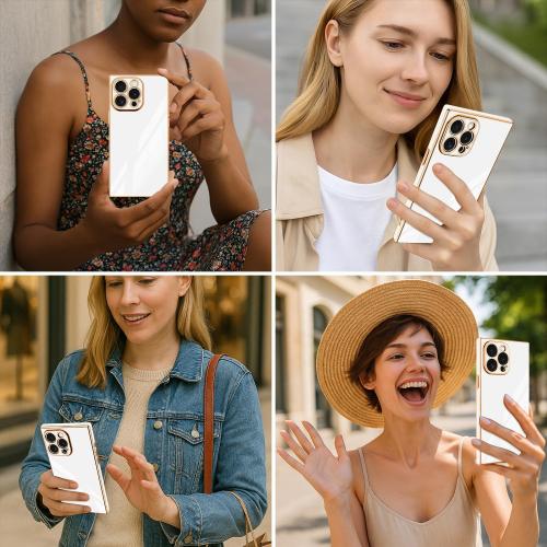 Designed for iPhone 15 Pro Case Rectangle, Works with Magnetic Wireless Charging, Full Lens Protection, Flexible TPU Electroplated Edge for Women Men Phone Case for iPhone 15 Pro White