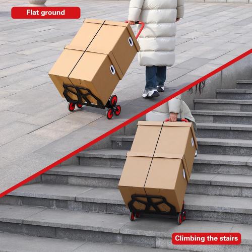 Stair Climbing Dolly Cart,Stair Climbing Hand Truck Dolly with Telescoping Handle and Stairs Wheels,200 LB Capacity Heavy Duty Folding Hand Truck for Stairs,Moving,Office (Red)
