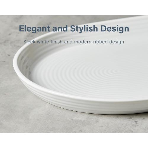 ONEMORE 16 Inch Ceramic Serving Plates for Entertaining, Set of 2 Large Oval Dinner Plates- Dishwasher Oven Safe Serving Tray for Food Meat Fish Parties- Porcelain Thanksgiving Turkey Platters - White