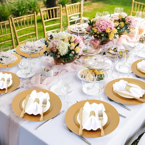 100 Pcs Charger Plates Bulk 13 Inch Round Wedding Chargers Plastic Plate Dinner for Wedding Party Baby Shower Table Setting Event Decoration(Gold)
