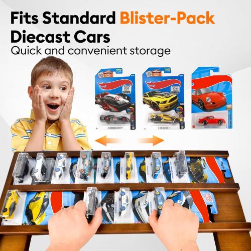 Storage Case Compatible with Hot Packaged Wheels Cars, Solid Wood Wall Mount Display Case for Diecast Cars, Toy Cars Organizer Holds Up to 50 (Upgrade One-Pack)