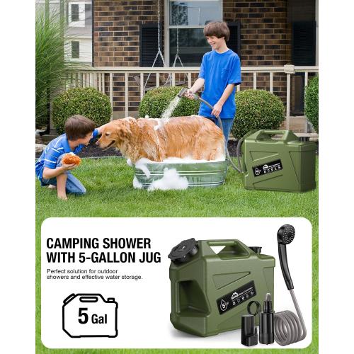 Portable Camping Shower with Water Jug, Electric Rechargeable Camping Shower, 5-Gallon Food Grade Water Containers, Outdoor Camp Pump Water Storage Kit for Hiking Beach, Travel, Pet Bath