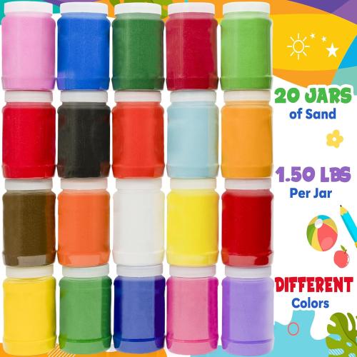 Sand Art Sand [ 20 Colors: 30 lbs ] Craft Sand, Colored Sand for Crafts, Sand Art Bulk, Sand in Bulk, Art Sand, Sandbox, Sand for Crafts for Kids Age 3 , Non-Toxic, 20 Jars