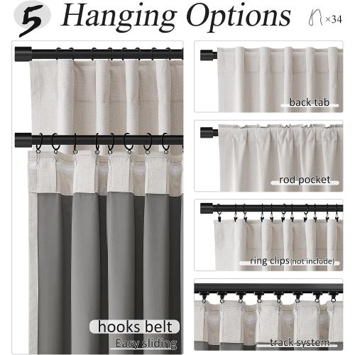 Jowels Natural Linen Blackout Curtains 102 Inches Long 2 Panels for Bedroom