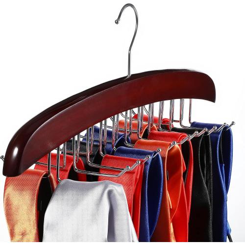 Jetec 2 Pieces Tie Rack Tie Hanger 24 Hooks Wooden Tie Rack Hanger for Closet 360 Degree Rotating Belt Holder Tie Organizer for Men Women Bras Tank Tops Camisoles(Coffee)