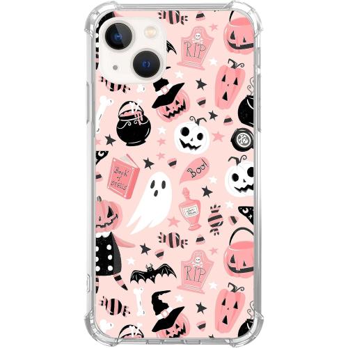 Pink Halloween Pumpkin Ghost Case Compatible with iPhone 13, Witchy Pumpkin Halloween Boo Cover for iPhone 13, Cool Cute TPU Bumper Phone Case Cover for iPhone 13