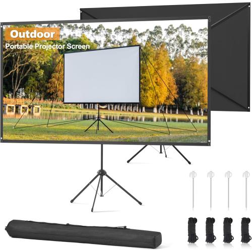 Size 16:9 Outdoor Projector Screen 100 Inch, 16:9, High Gain, Projector Screen with Stand, Wind-resistant Design for Portable Projection Screen Outdoor, With Ropes and Spikes, 4K Image for Home Theater, Camping
