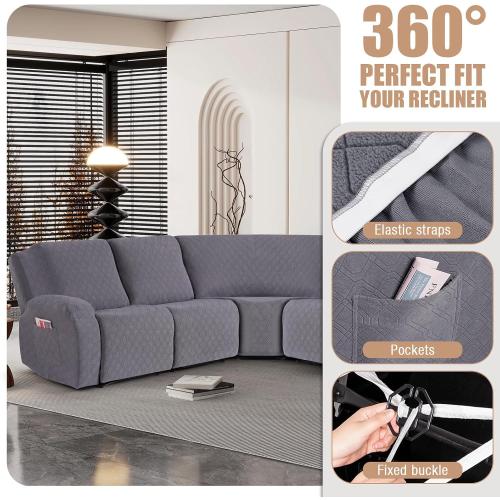 VANSOFY Extra Large Reclining Sectional Couch Covers, Washable 5-Piece Sofa Covers for L Shape Sectional Sofa Corner Seater, Thick, Soft Sofa Slipcovers (5 Seat Recliner Cover, Light Dark Gray)