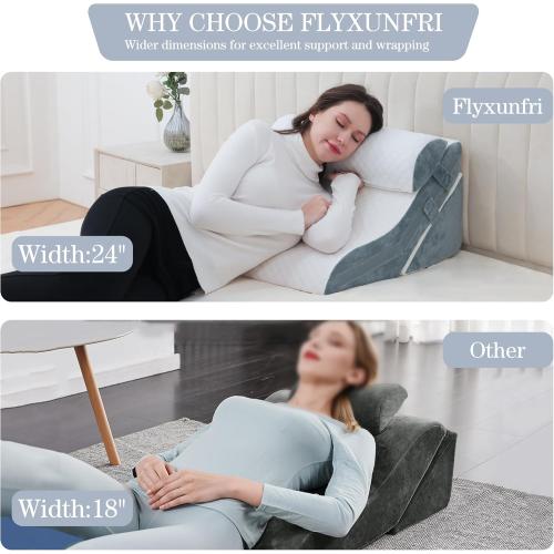White Wedge Pillow Headboard Orthopedic Bed Wedge Pillows Set Adjustable Memory Foam for Acid Reflux Relief Ergonomic Incline Reading Pillow for Back Pain