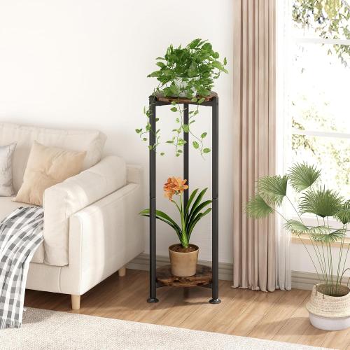 Plant Stand Indoor Corner Tall 2 Tier Metal Modern Flower Storage Plant Shelf Holder for Living Room Balcony Garden,Black (2 Tier-Black Round)