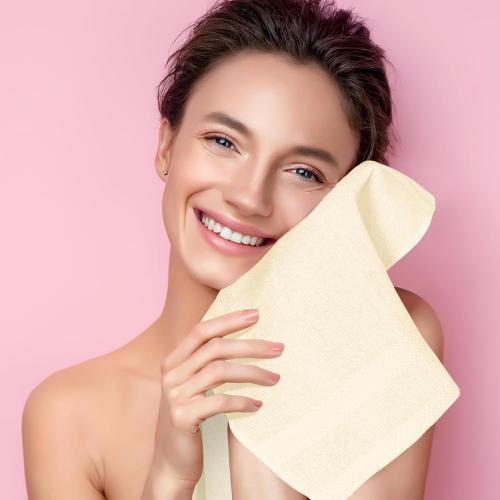 GLAMBURG Ultra Soft 12-Piece Washcloths Set 13x13-100% Ringspun Cotton - Durable & Highly Absorbent Face Towels - Ideal for use in Bathroom, Kitchen, Gym, Spa & General Cleaning - Ivory