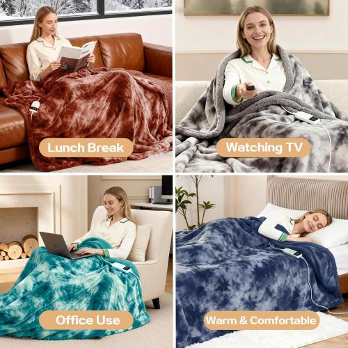 Electric Heated Blanket Throw 50''x60''Size Faux Fur Heating Blanket 10 Heating Settings, 1-8h Timer & Overheat Protection, Machine Washable, Soft Flannel and Sherpa Full Body Warmth
