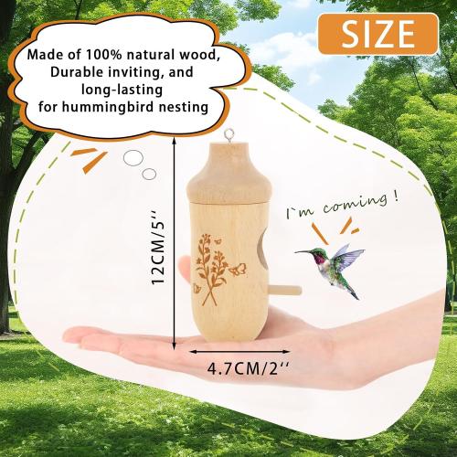 Hummingbird House - Natural Wooden Hummingbird Houses for Outside Hanging, Gardening Gifts for Women, Bird Lovers 3 Packs