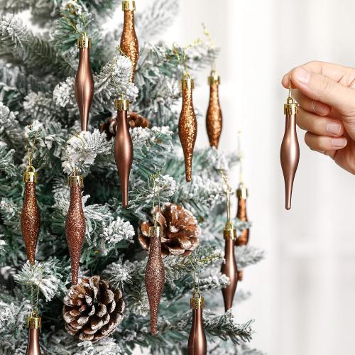 32 Pcs 3.54 Inches Copper Finial Drop Christmas Ornaments Vintage Christmas Ornaments Matte Glitter Xmas Hanging Decor for Tree Decoration Holiday Decor