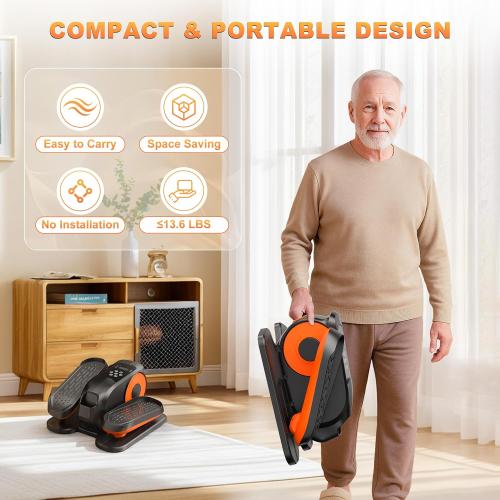 Low Impact Mini Under Desk Elliptical Quiet Electric Leg Exerciser | Compact portable under desk elliptical with non-slip mat, quiet motor for home office. Leg trainer gift for seniors mom dad