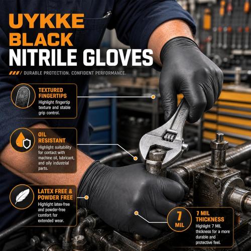 HEAVY DUTY 7 Mil Nitrile Black Gloves Disposable Latex Free Rubber Latex Cleaning Mechanic Food Prep Gloves 1000PCs