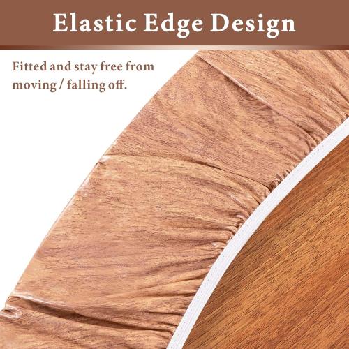 UMINEUX Round Fitted Vinyl Tablecloth with Elastic Edged & Flannel Backing, Waterproof Wipeable Round Table Cover for Indoor Outdoor Patio Use - Fits Tables up to 45 - 56 Diameter(Wood)