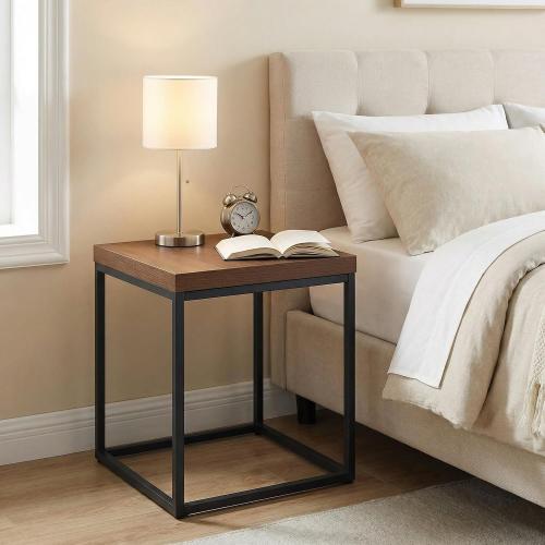 CENSI Modern Square End Table, 18 Walnut Side Table for Living Room, Extra Thick 1.6 Wood Top & Metal Frame, Sturdy Industrial Nightstand Accent Furniture(Dark Walnut)