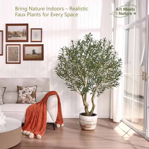 Olive Tree Artificial Indoor 6ft - UV Resistant Large Fake Plants - Realistic Faux Olive Tree in Pot - Tall Artificial Plants Outdoor for Home, Patio, Living Room, Office Decor,VN138