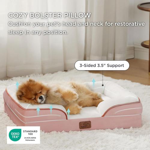 Bedsure Small Orthopedic Dog Bed - Washable Bolster Dog Sofa Beds for Small Dogs, Supportive Foam Pet Couch Bed with Removable Washable Cover, Waterproof Lining and Nonskid Bottom Couch, Pink