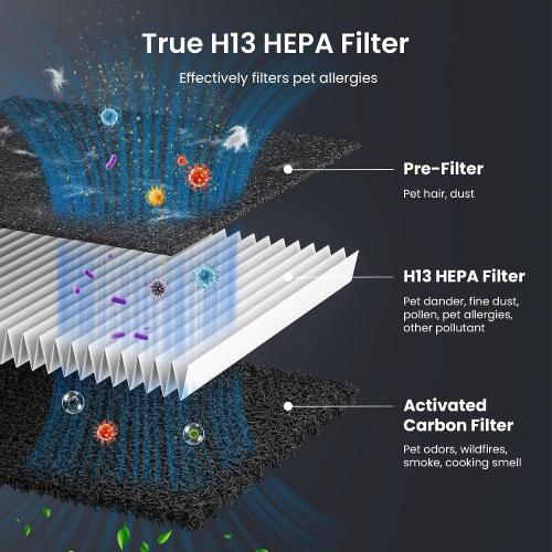 Pet Air Purifier for Home Large Room 2500 sq ft, H13 HEPA Washable Double-Sided Filter,Air Cleaner for Pet Hair Dander Odor Allergies Pollutant Smoke Dust,PM2.5 Air Quality Monitor,Auto Mode,P358 Grey