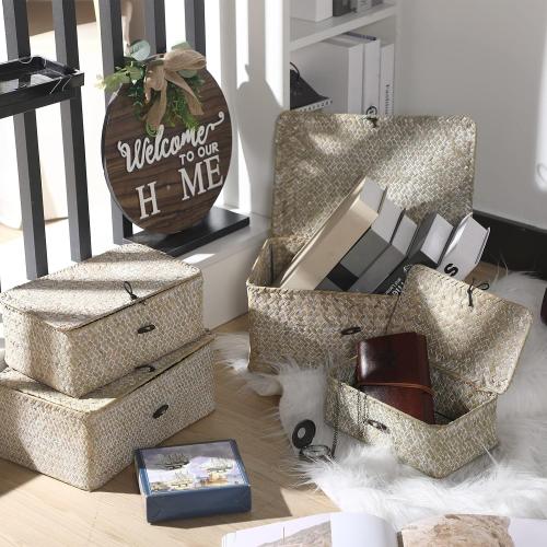 Woanger Set of 4 Wicker Baskets with Lids, White
