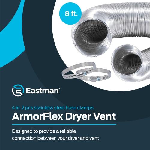 ArmorFlex Dryer Vent, Flexible Aluminum Duct with Clamps, Semi-Rigid