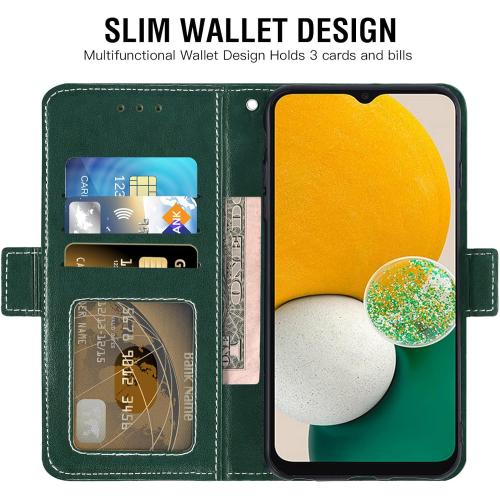 Asuwish Compatible with Samsung Galaxy A13 5G Wallet Case and Tempered Glass Screen Protector Flip Credit Card Holder Stand Cell Phone Cover for Gaxaly A 13 G5 2022 13A A135G SM A136U Women Dark Green