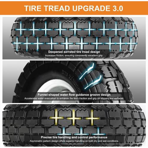 4.10/3.50-4 Tire and Dolly Wheel Flat Free - Solid Rubber Hand Truck Wheels 5/8 Axle - Gorilla Cart Tires Replacement for Garden, Wagon, Yard and Wheelbarrow (10 Inch 4 Pack)