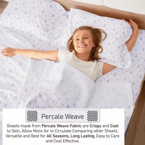 RUVANTI 100% Cotton Sheets Queen Size Set, 4 Pieces, Soft & Breathable Percale Weave Bedding, Deep Pocket 16, Hotel Standard, Crisp Cool Feeling, Durable, Perfect Floral Bed Sheet, Phulkari