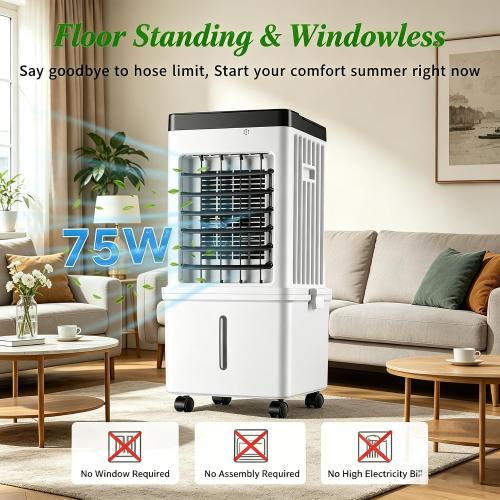 Portable Evaporative Swamp Cooler, Windowless Small Portable Air Conditioner with 4.2Gal Water Tank, 4 Wind Modes 3 Speeds, Personal Mini Air Cooler for Bedroom Office Dorm Small Room Indoor Use