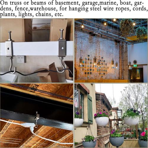 1 3/16 In Stainless Steel Small C Clamps  Heavy Duty Metal Threaded Hanging Screw Hook/Open Cup Bolt Hook, With Stable Wide Jaw Opening&Protective Pad/I-Beam Design (4PCS)