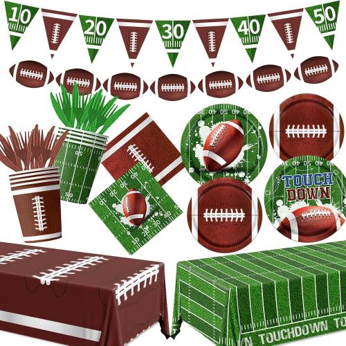Football Party Decorations Tableware,179pcs Football Party Supplies includes Football Plates and Napkins Cups Tablecloth Banner for Gameday Tailgate Party Football Birthday Party Decorations