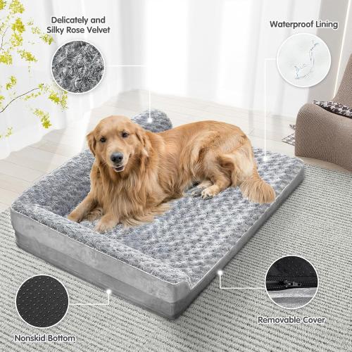Orthopedic Dog Beds for Large Dogs-Memory Foam Pet Bed with Removable Washable Cover,Nonskid Bottom,42x30Inch,Light Grey