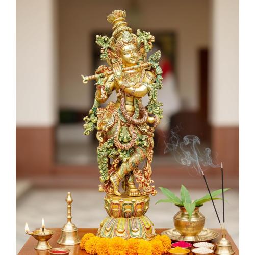 Esplanade - Lord Krishna Kishan Gopal Murti Idol Statue Sculpture - Brass - 29 - Multicolor