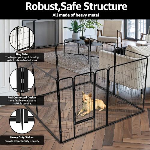 PJYuCien Dog Playpen Plus Storage Bag, 31.3 H 8 Panels Puppy Pen with Square Bottom, Heavy Duty Dog Fence for Puppies/Small Dogs