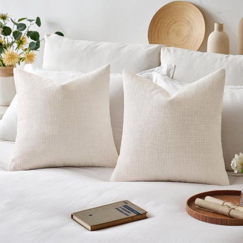 MIULEE Burlap Linen Throw Pillow Covers 18x18 Inch Set of 2 Cream White | Decorative Pillows Modern Farmhouse Pillowcases, Soft Accent Cushion Covers, Home Decor for Couch Sofa Bedroom Livingroom