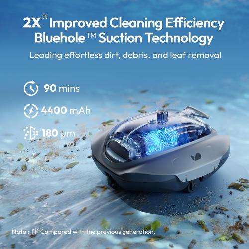 (2026 New) Bubot 300P Cordless Pool Vacuum for Above Ground Pool, Robotic Pool Cleaner with Bluehole Suction, DirtLock 2.0, Dual Filters for Above-Ground Flat Pools up to 850 Sq.Ft. Obsidian