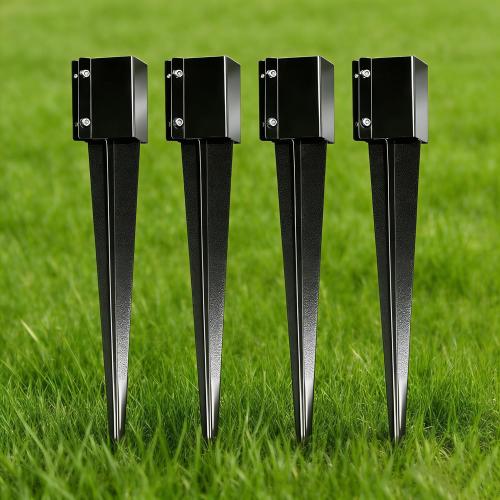 4 Pack 24'' Fence Post Anchor Ground Spike Metal Black Powder Coated 24 x 4 x 4 Inches Outer Diameter (Inner Diameter 3.5 x3.5 Inches)
