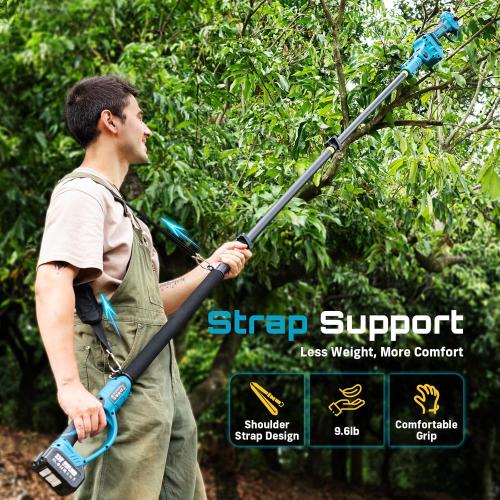 SEESII Pole Electric Pruning Shears: 1.8 Cutting Diameter 2-in-1 Cordless Power Pruner - Brushless Motor, Dual 4.0Ah Batteries, Extra SK5 Blade, 4 Modes Adjustable Branch Cutter for Garden Trimming
