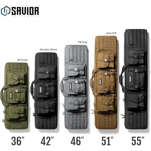 Savior Equipment American Classic Tactical Double Long Gun Bag Pistol Transportation Case w/Backpack Strap, Lockable Compartment, Available Length in 32 36 42 46 51 55